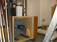  In addition to a control signal, each of the 2,869 pipes in our organ needs a supply of air in order to produce a sound. Shown here is the source of that air, the blower, with the front of the enclosing cabinet removed.